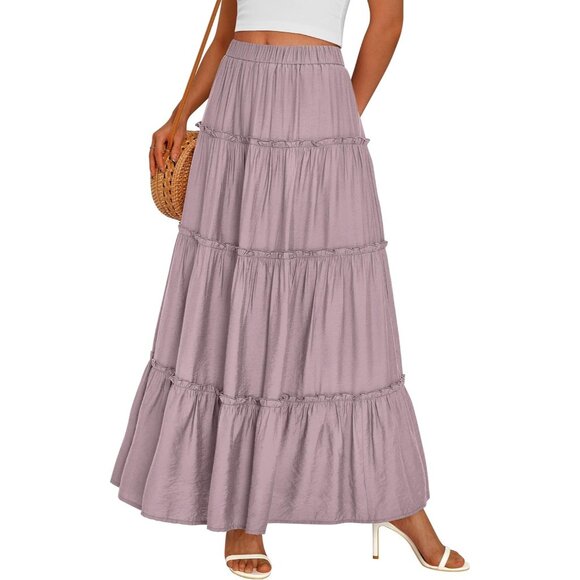 Dresses & Skirts - Women's Purple Boho Long Flowy A Line Tiered Beach Vacation Clothes Maxi Skirt